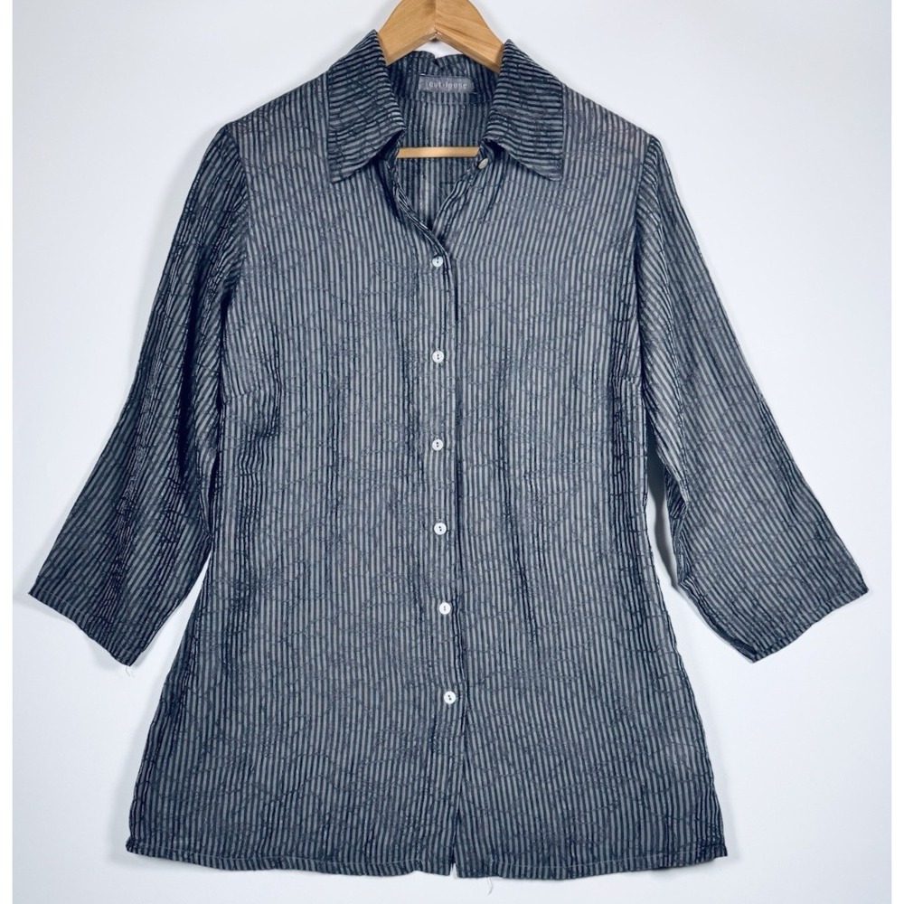 Cut Loose Tencel Blend Tunic Shirt XS Gray Stripe Textured Button Front USA Made